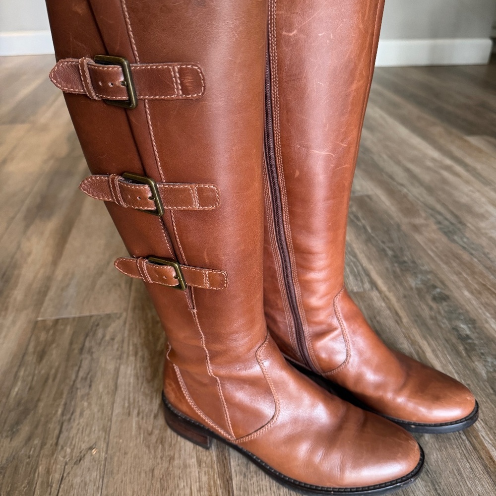 Ecco Brown Leather Buckle Zipper Boots Size 38